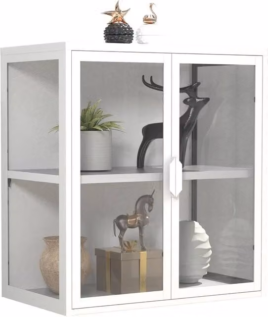 VCM Flokas S Wall Mounted Display Cabinet with Glass Doors in Matt White, W/D/H: 65 x 35 x 60 cm