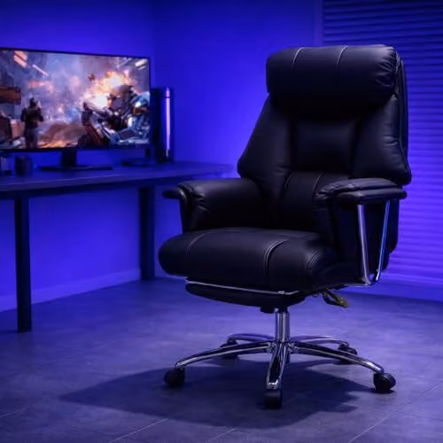 Levede Executive Office Chair in Black with Footrest, Ergonomic PU Leather Recliner and 360 Degree Swivel – 2