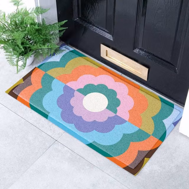 Artsy Mats Elizabeth Olwen Petal Close Up Indoor/Outdoor Doormat, Blue and Multicolour, W: 70 cm, D: 40 cm – 1