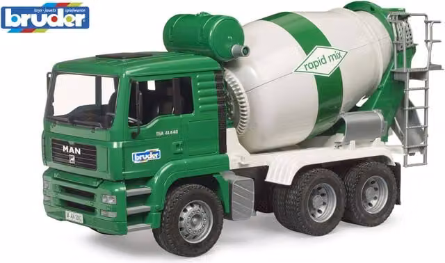 Bruder MAN TGA Cement Mixer Truck Rapid Mix Construction Vehicle Playset, Blue and Green, 1:16 Scale