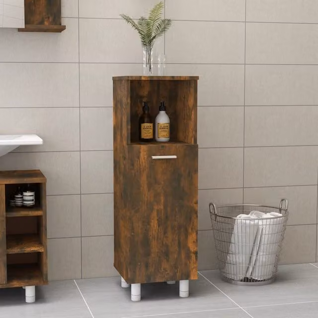 Berkfield Home Smoked Oak Bathroom Cabinet in Brown, W/D/H: 30 x 30 x 95 cm