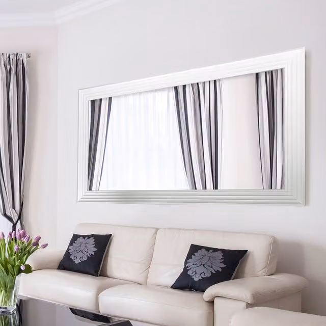 MirrorOutlet Modern Layered Rectangular Wall Mirror in White, H 167 x W 75 cm