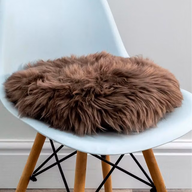 Native Natural Round Lambskin Sheepskin Chair Pad in Beige and Brown