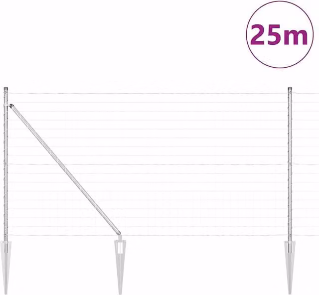 Berkfield Home Modern Euro Fence with 13 Spike Posts, 1 x 25 m, Galvanised Steel in Silver – 1