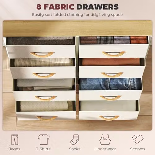 HOMCOM Modern Beige Chest of Drawers with 8 Fabric Drawers for your Bedroom, W/D/H: 94.5 x 30 x 86 cm – 2