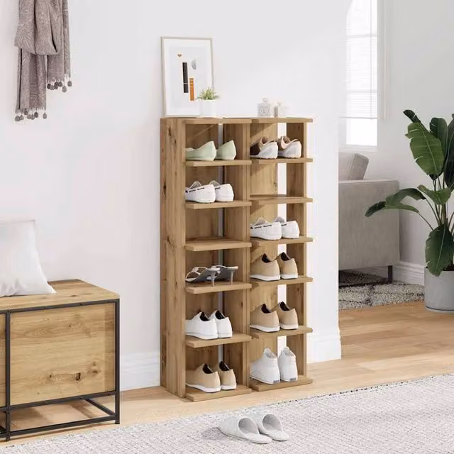Berkfield Home Artisan Oak Shoe Cabinets, 2 Piece Set in Brown, W/D/H: 28 x 27 x 102 cm – 1