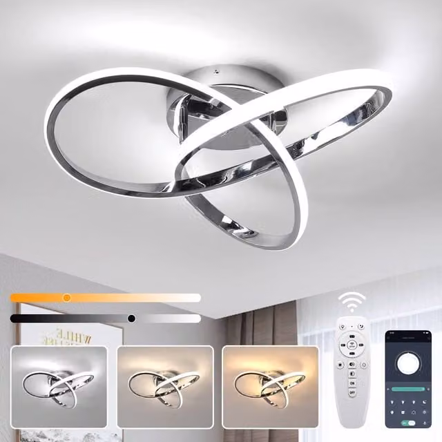 Pheashine Modern Dimmable LED Ceiling Light in Silver with Remote Control