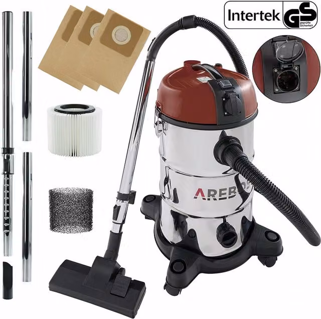 Arebos Industrial Wet and Dry Vacuum Cleaner in Red Stainless Steel