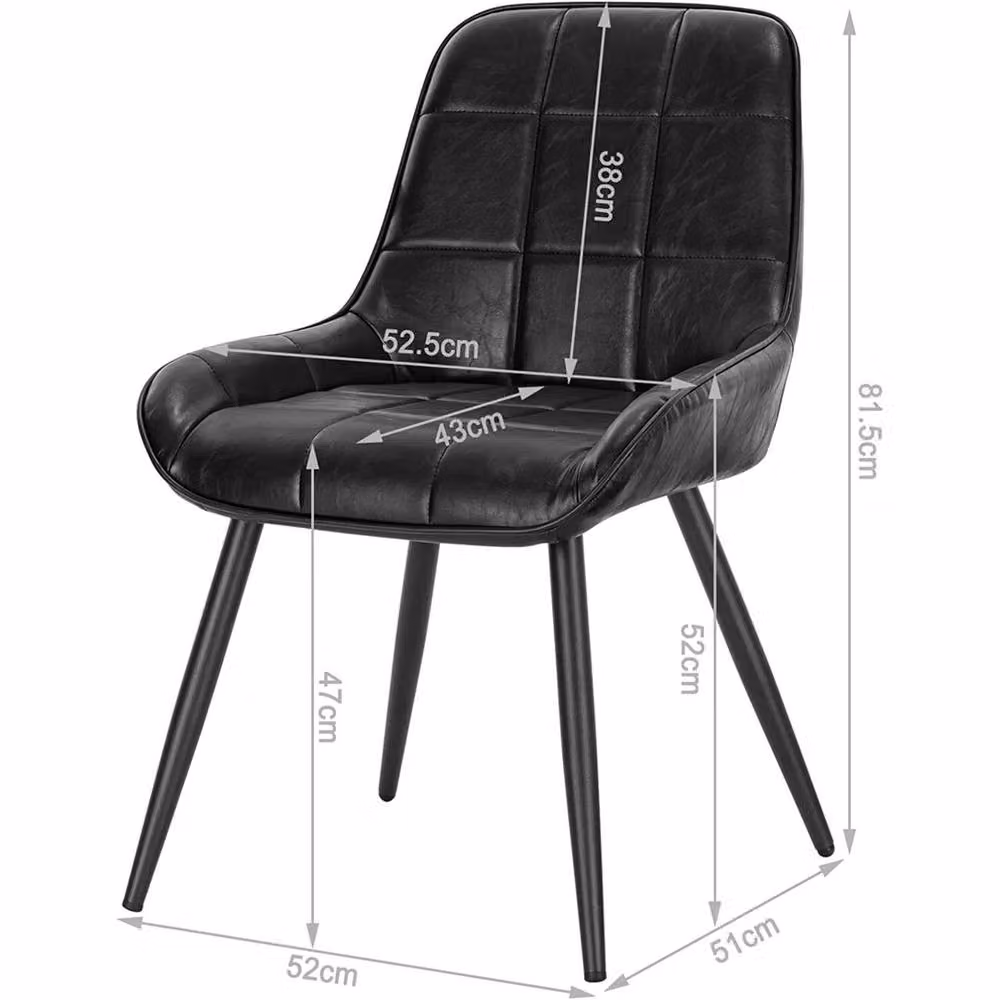 FORGEVIO Pair of Black Faux Leather Dining Chairs with Metal Legs – 2