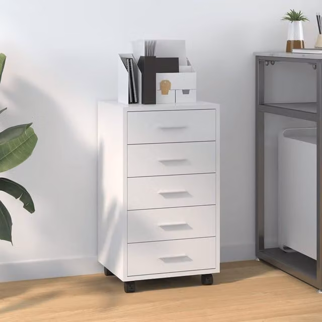 Berkfield Home High Gloss White Drawer Cabinet with Castors in Engineered Wood