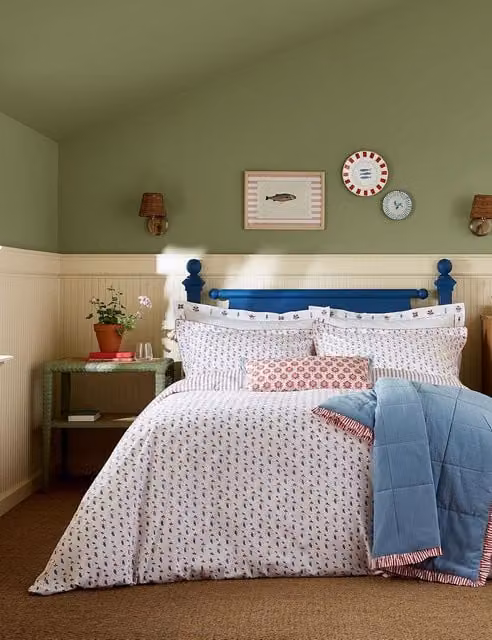Joules Vanessa White Striped Pure Cotton Bedding Set with Pillowcase, W: 180 cm, L: 200 cm