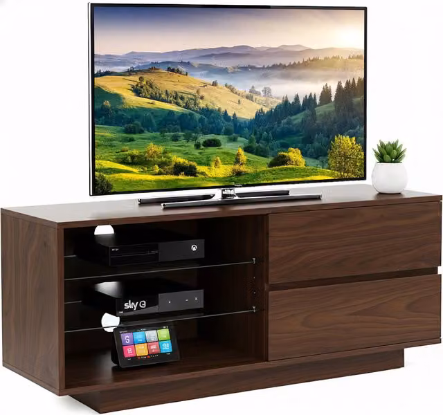 Gallus Modern Walnut TV Cabinet with Glass and Wood Details