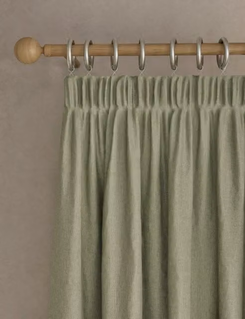 M&S Brushed Pencil Pleat Blackout Ultra Thermal Curtains, Green, H: 229 cm, W: 117 cm