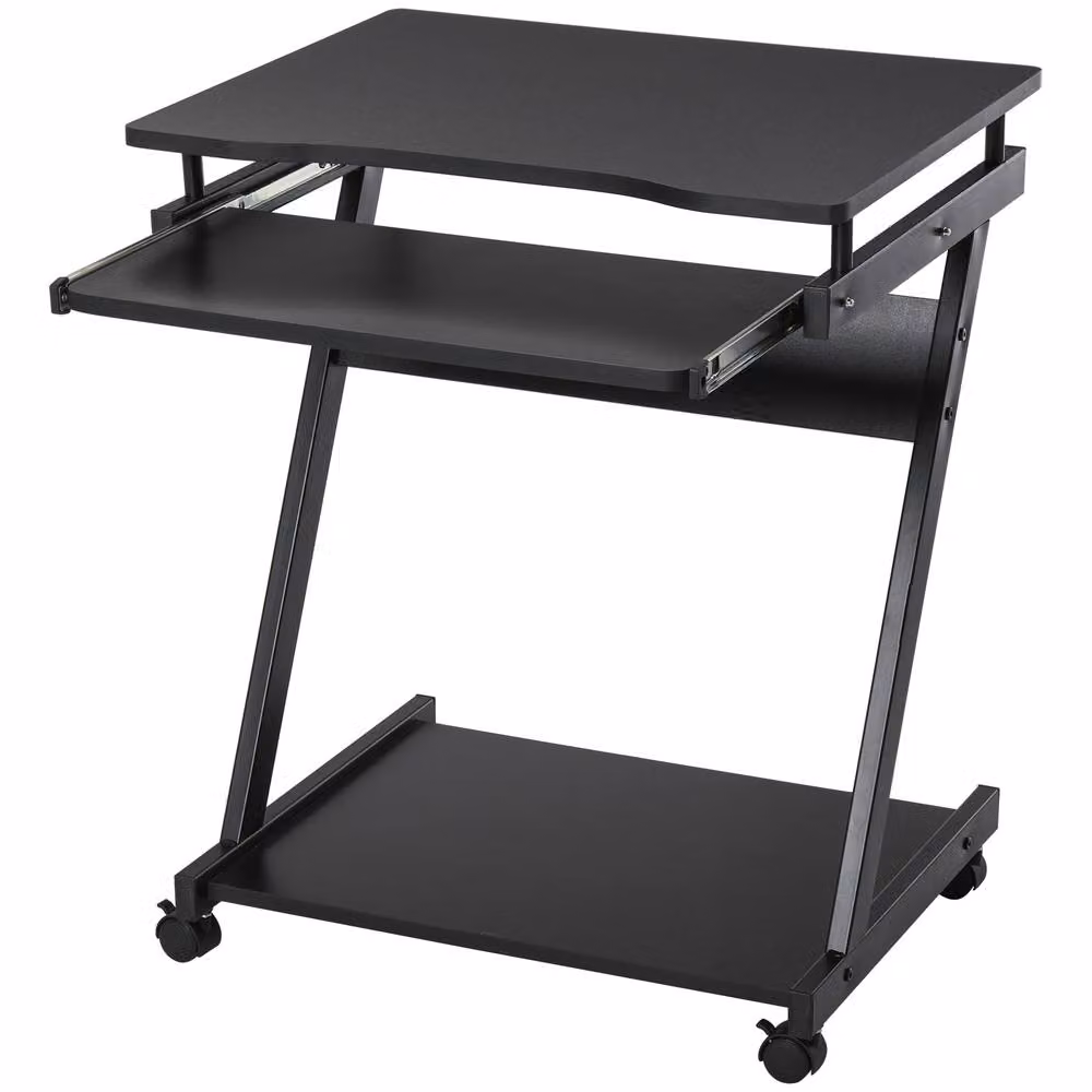 STILVORA Modern Computer Desk with Castors and Keyboard Tray in Black – 4