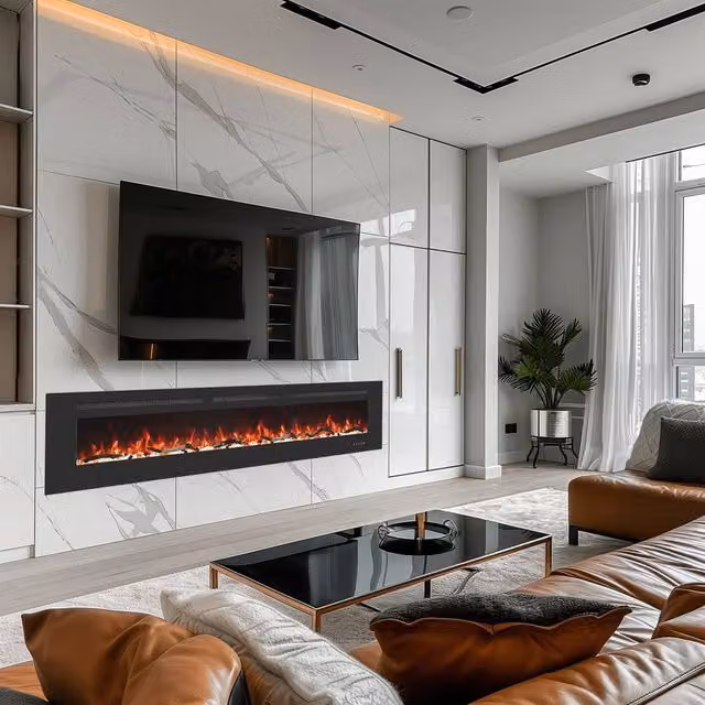 Valuxhome Black Recessed and Wall Mounted Electric Fireplace with 13 Colours and 1500W Heater, W/D/H: 152 x 45 x 15 cm
