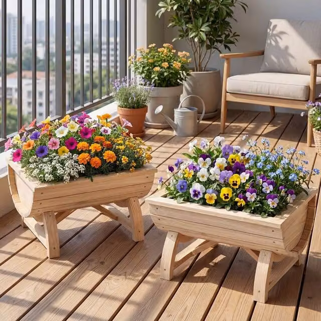 KORVIXA Heavy-Duty Wooden Elevated Planter Box in Beige, W/D/H: 39.0 x 32.5 x 24.0 cm