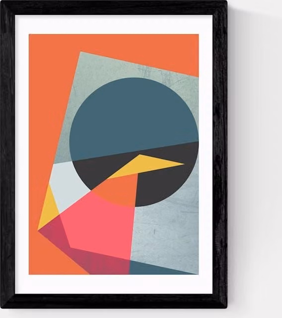 East End Prints Modern Geometric Abstract Graphic Framed Art Print in Black, White, Grey and Multicolour