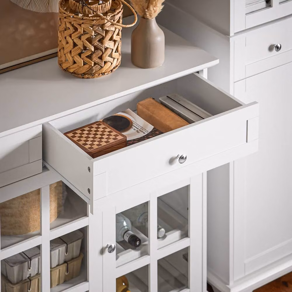 SoBuy White Farmhouse Sideboard with Glass Doors and Silver Accents – 4