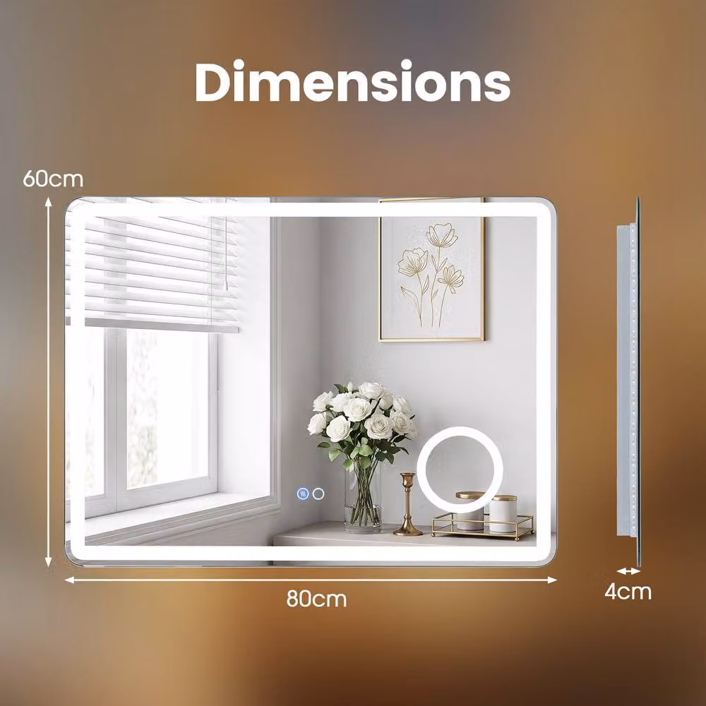 Costway Silver Rectangular Wall Mounted Bathroom Mirror with 3X Magnification and Dimmable LED Light – 2