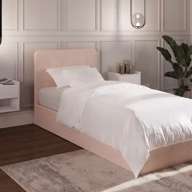 GFW Chiswick Single Ottoman Bed in Pink Velvet with Lift Up Base, W/D/H: 90 x 190 cm