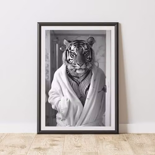 60 Second Makeover Tiger Bathrobe Animal Print Paper Poster, A3 Size, Multicolour