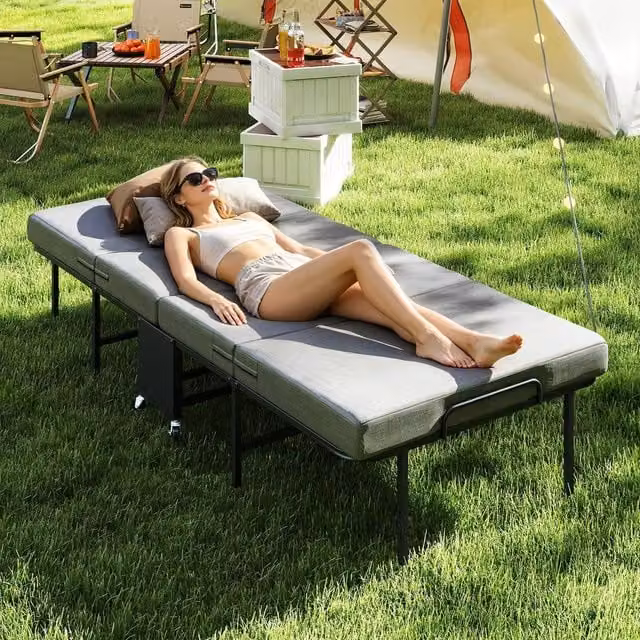 Matteo Grey Single Folding Bed with 6cm Memory Foam Mattress, W/D/H: 90 x 190 x 43 cm