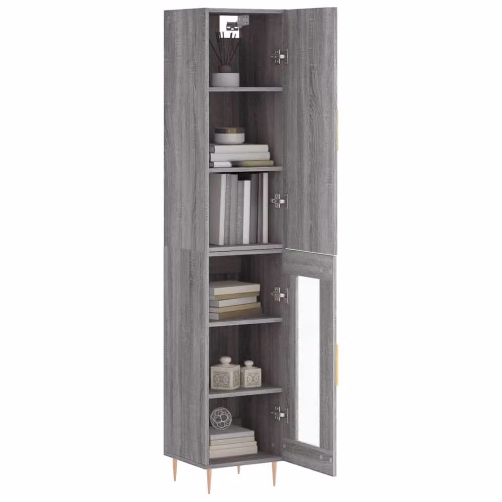 Berkfield Home Grey Sonoma Highboard with Glass Doors and Internal Shelves, W/D/H: 34.5 x 34.5 x 180 cm – 3