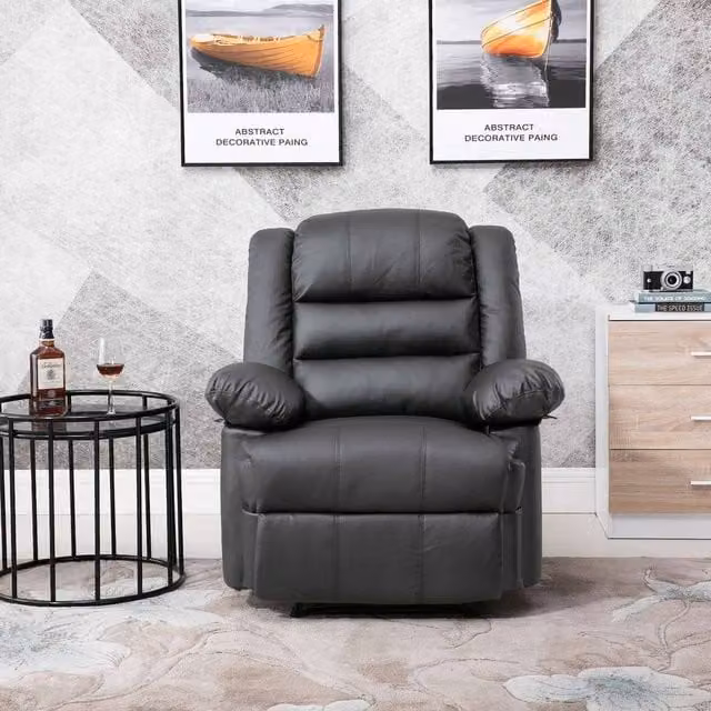 SquareBoxx Hawthorne Manual Recliner Armchair in Grey Synthetic Leather