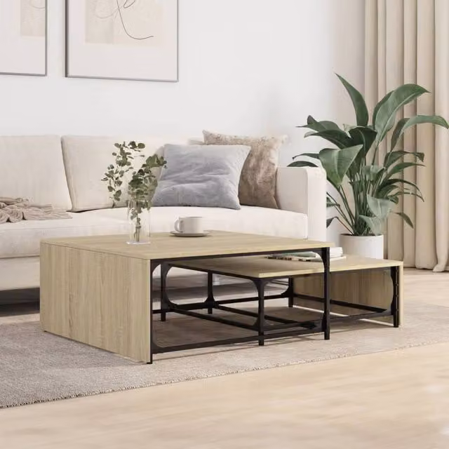 Berkfield Home Nesting Coffee Tables, 2 Piece Set in Sonoma Oak and Metal, Brown – 1