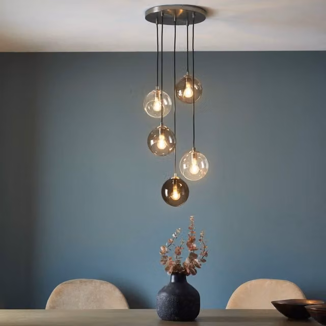 Pagazzi Branco Multi Light Suspended Glass Pendant Ceiling Light in Chrome and Grey – 1