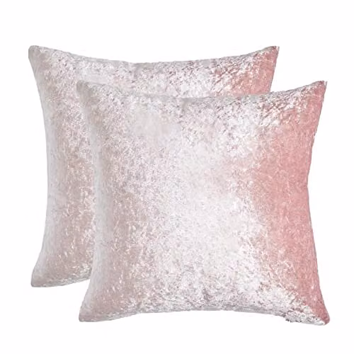 Sienna Pack of 2 Plain Crushed Velvet Square Cushion Covers, Pink, W/D/H: 45 x 45 x 45 cm – 1