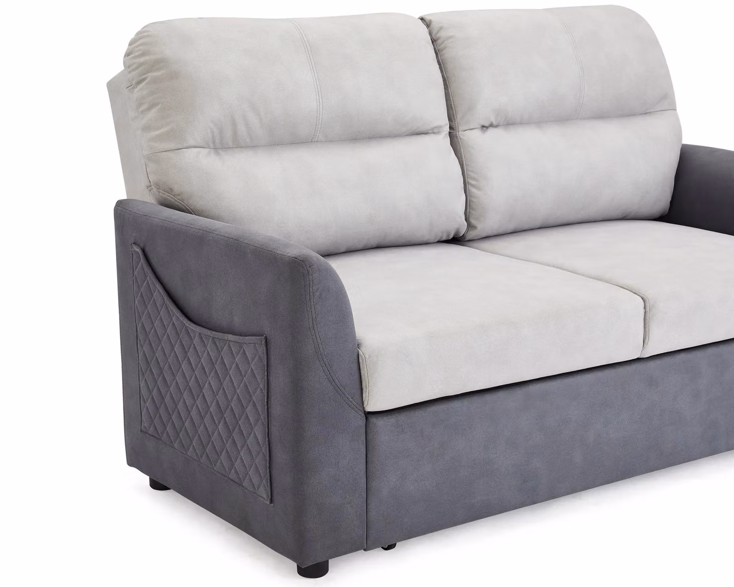 Home Detail Dennis Grey Fabric Pull Out Sofa Bed with Duo Contrast Fabric and Side Pocket Storage, 120 x 200 cm – 2