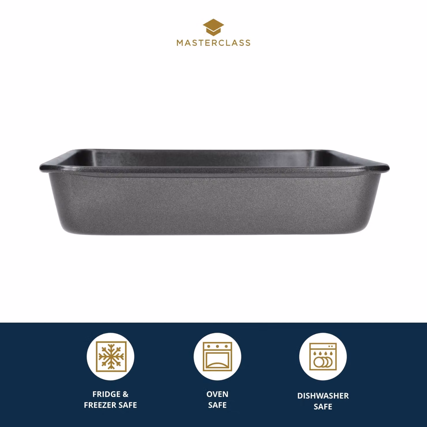 MasterClass Non-Stick Square Carbon Steel Cake Tin, Grey, 23 cm – 7