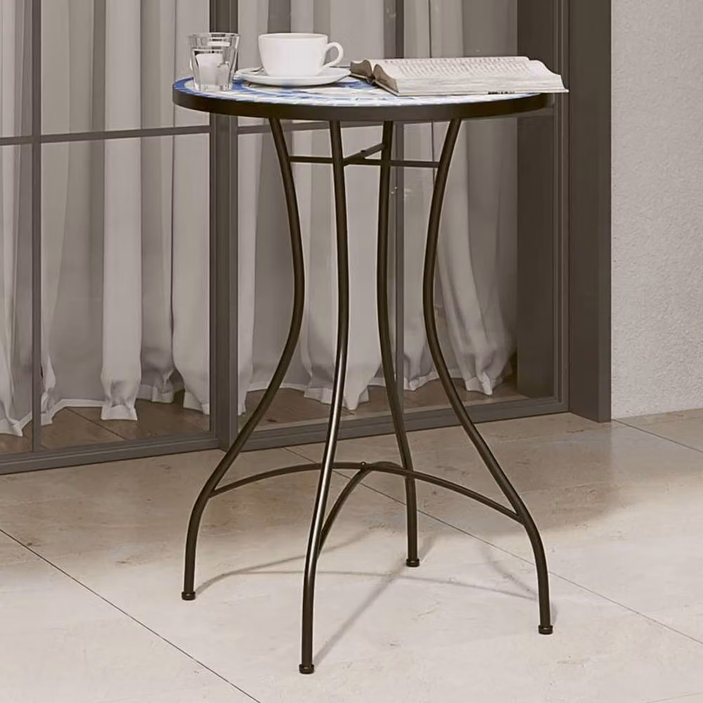 Berkfield Home Mosaic Bistro Table in Blue and White Ceramic and Powder Coated Steel, W: 70 cm, D: 50 cm, H: 70 cm – 2