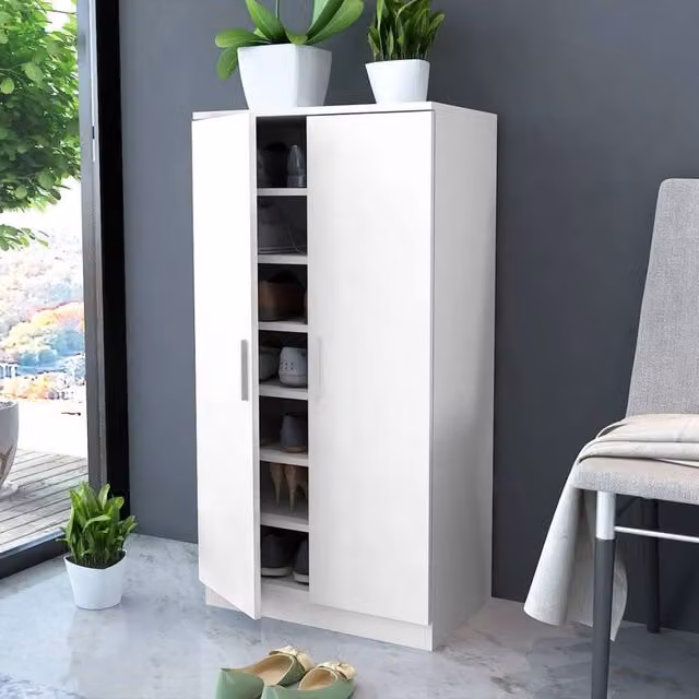 Berkfield Home Modern White Shoe Cabinet with 7 Internal Shelves and Hinged Doors – 1