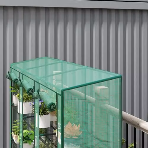 Outsunny 3 Tier Lean-to Mini Greenhouse with PE Cover, Green, W/D/H: 46 x 46 x 151 cm – 5