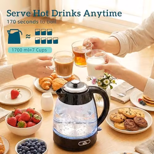 HOMCOM Kettle and Toaster Set in Black with 1.7L Glass Jug Kettle and 4-Slice Toaster – 3