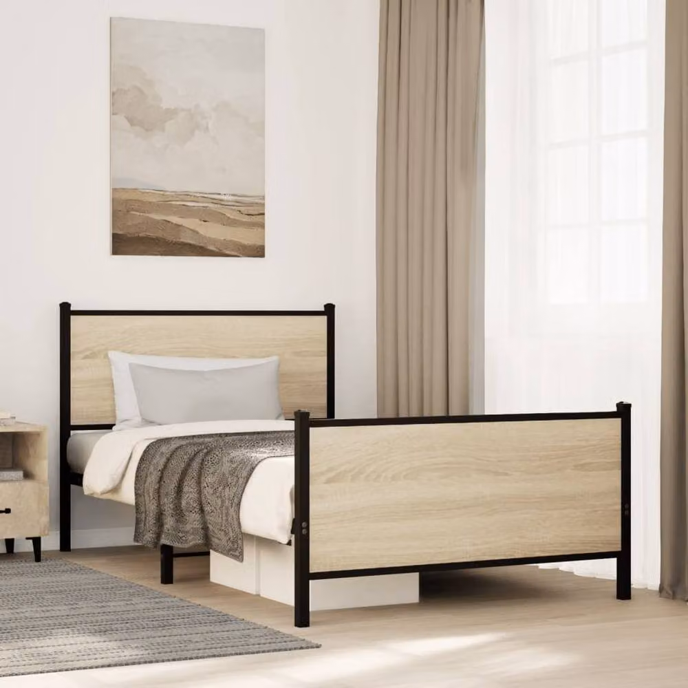 Berkfield Home Metal Bed Frame in Sonoma Oak Brown, W/D/H: 100 x 190 cm – 2