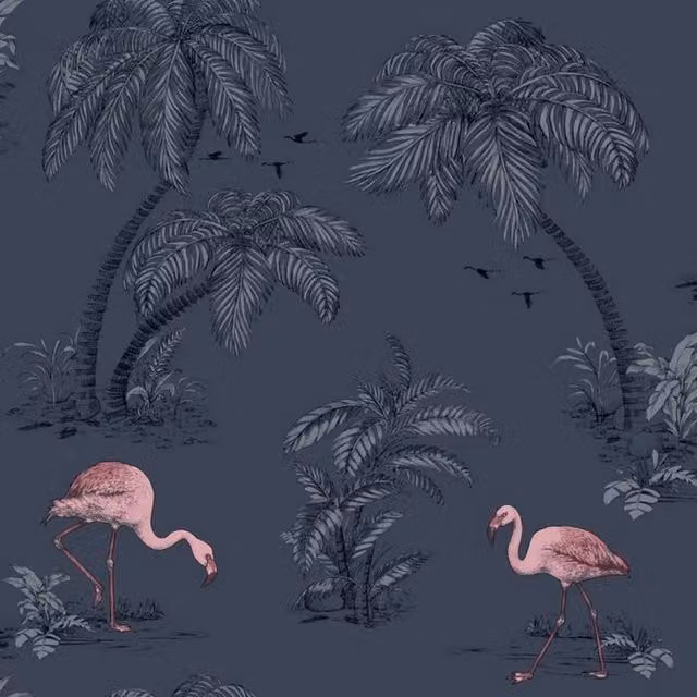 Holden Decor Lake Flamingo Wallpaper in Dark Blue