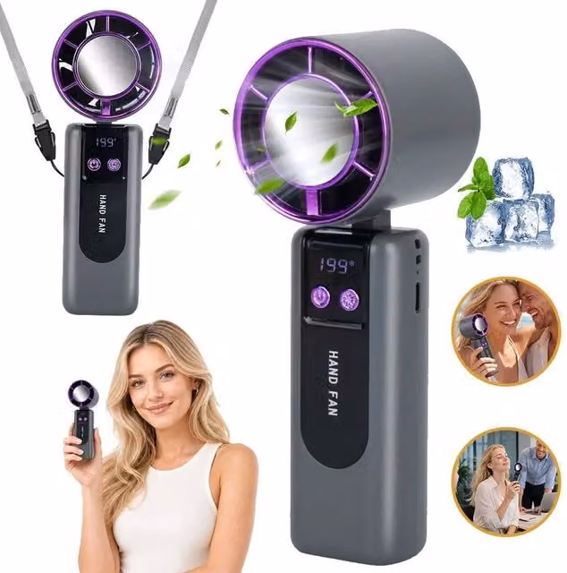FLAVORA Mini Foldable Handheld Rechargeable Fan in Grey