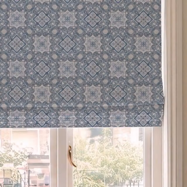 HOUSE Llewelyn-Bowen Festivo Printed Made To Measure Blackout Roman Blind in Bluestone
