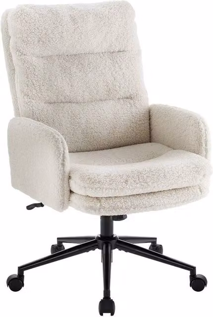 EONLION White Ergonomic Bouclé Swivel Office Chair with Armrests