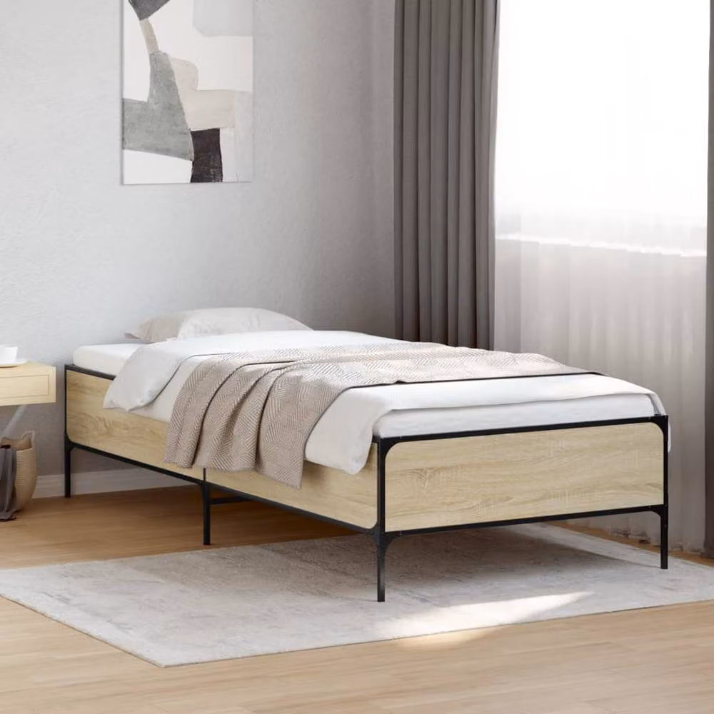 Berkfield Home Sonoma Oak Durable Bed Frame in Beige, W/D/H: 80 x 190 x 78 cm – 2