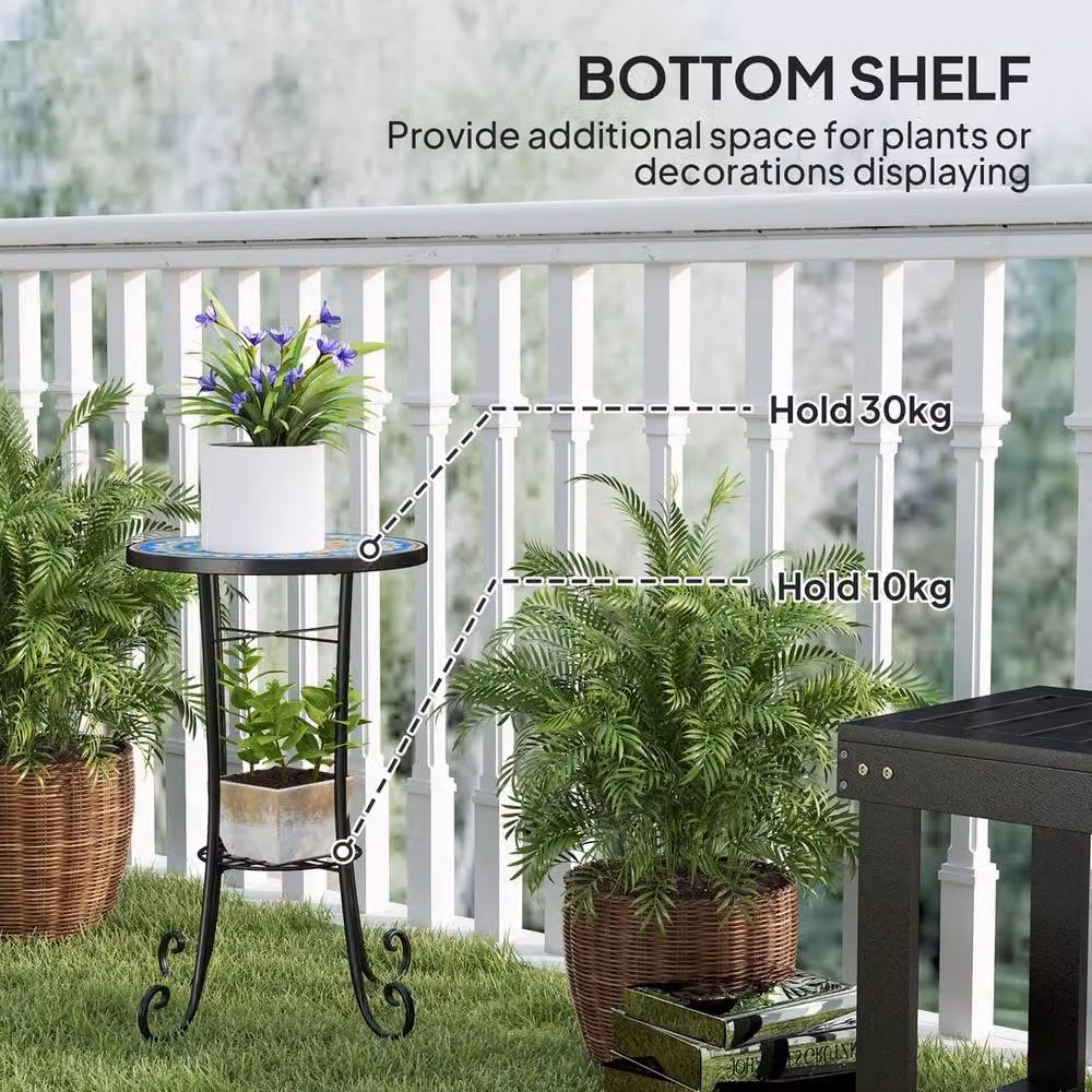 EONLION Round Mosaic Ceramic Garden Side Table in Blue, Diameter: 100 cm – 5