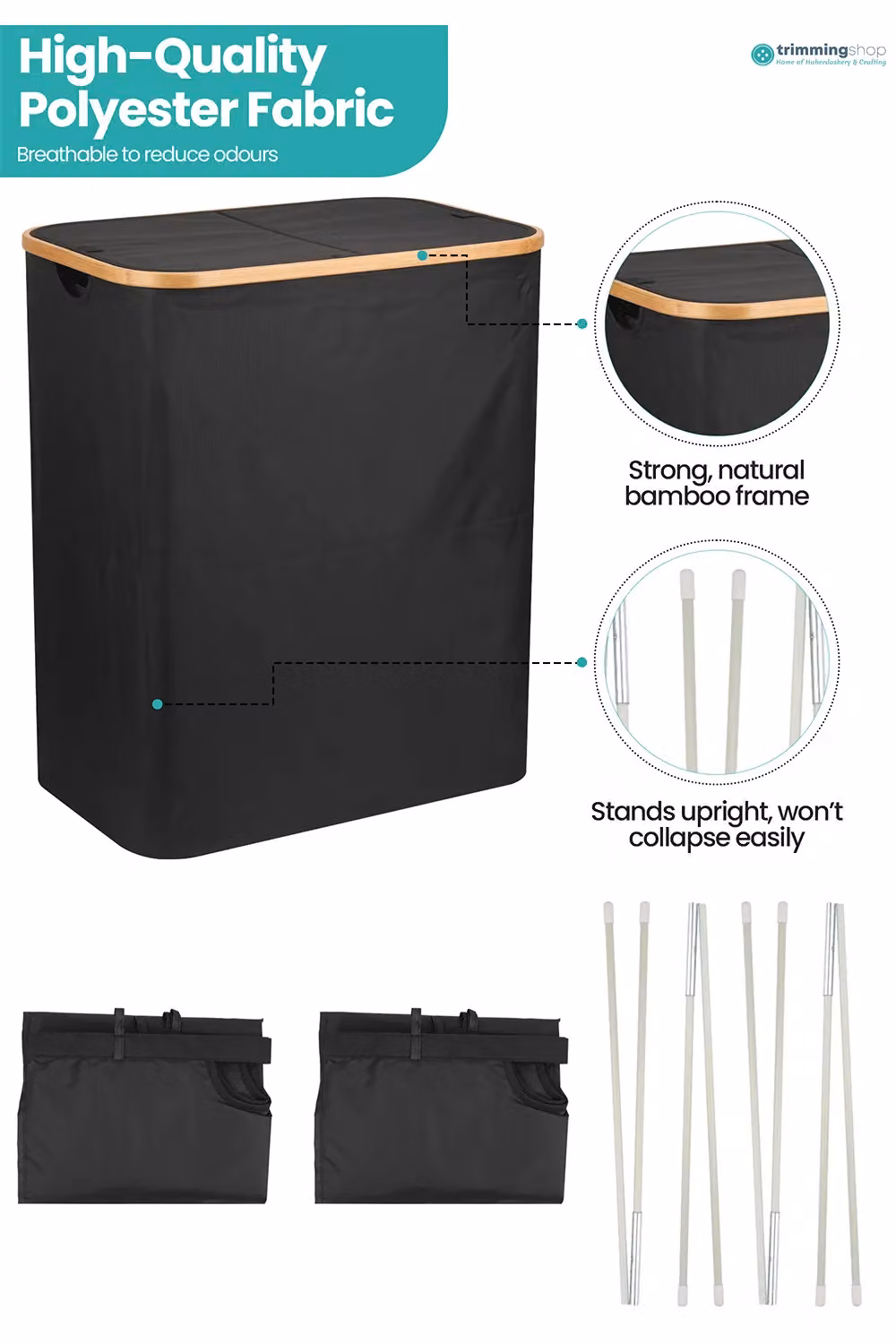 Neel Blue 140L Foldable Laundry Hamper with Lid in Black and Blue – 4