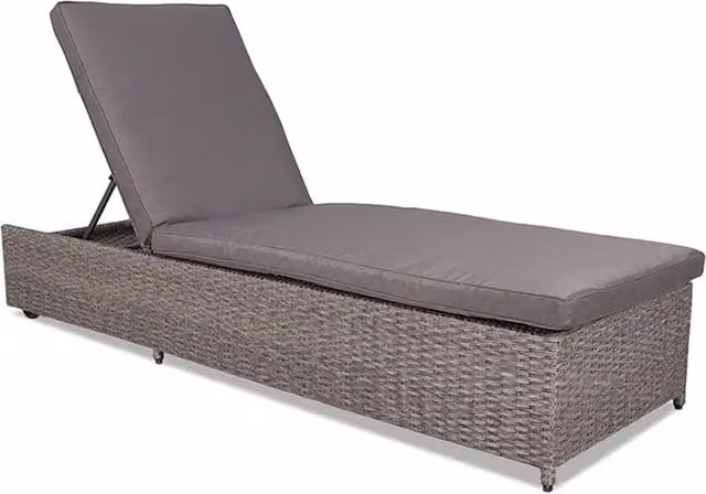 Royalcraft Paris Sun Lounger in Grey with Weatherproof Cushions and Adjustable Headrest