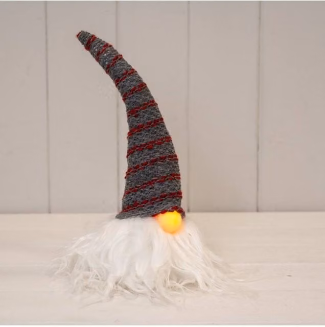 KDMD Grey Striped Fabric Christmas Gonk with Light