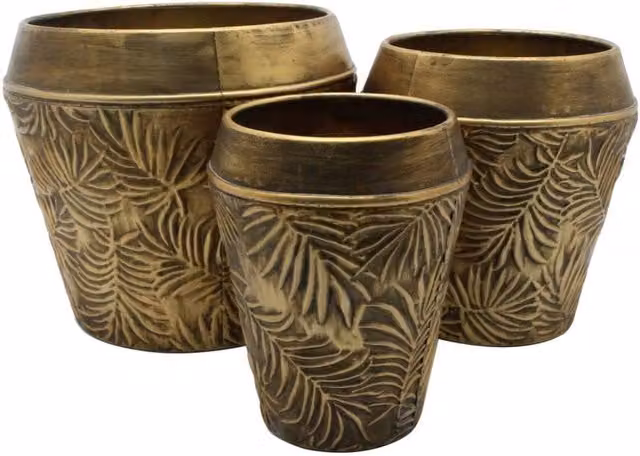 KDMD Tropical Set of 3 Metal Tabletop Vases in Bronze and Gold