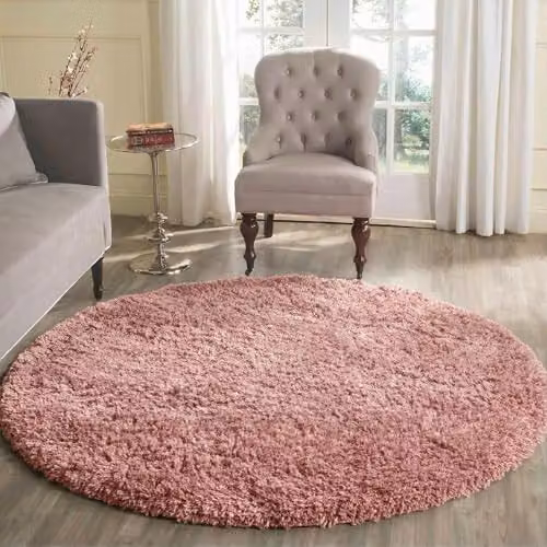 Serdim Rugs Round Plain Pink Shaggy Living Room Rug, Diameter: 120 cm