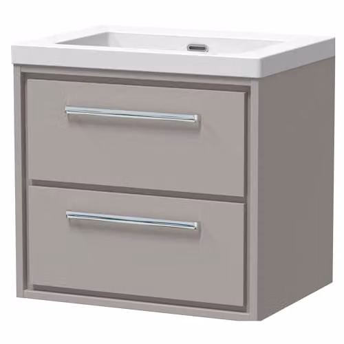 Balterley Wall Hung Vanity Unit with Rectangular Basin and 2 Soft Close Drawers, Pebble Grey, W: 61.3 cm, D: 46.2 cm, H: 58.4 cm – 1
